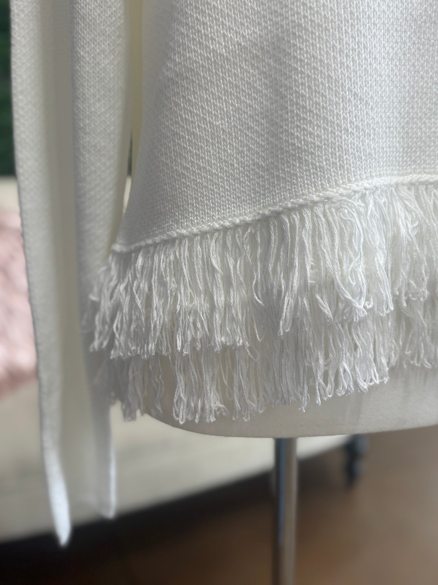 Charlie B Ecru Long Sleeve Crew Neck Sweater with Fringe Hem