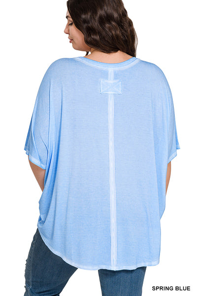 Washed dolman sleeve top in sizes small to 3X