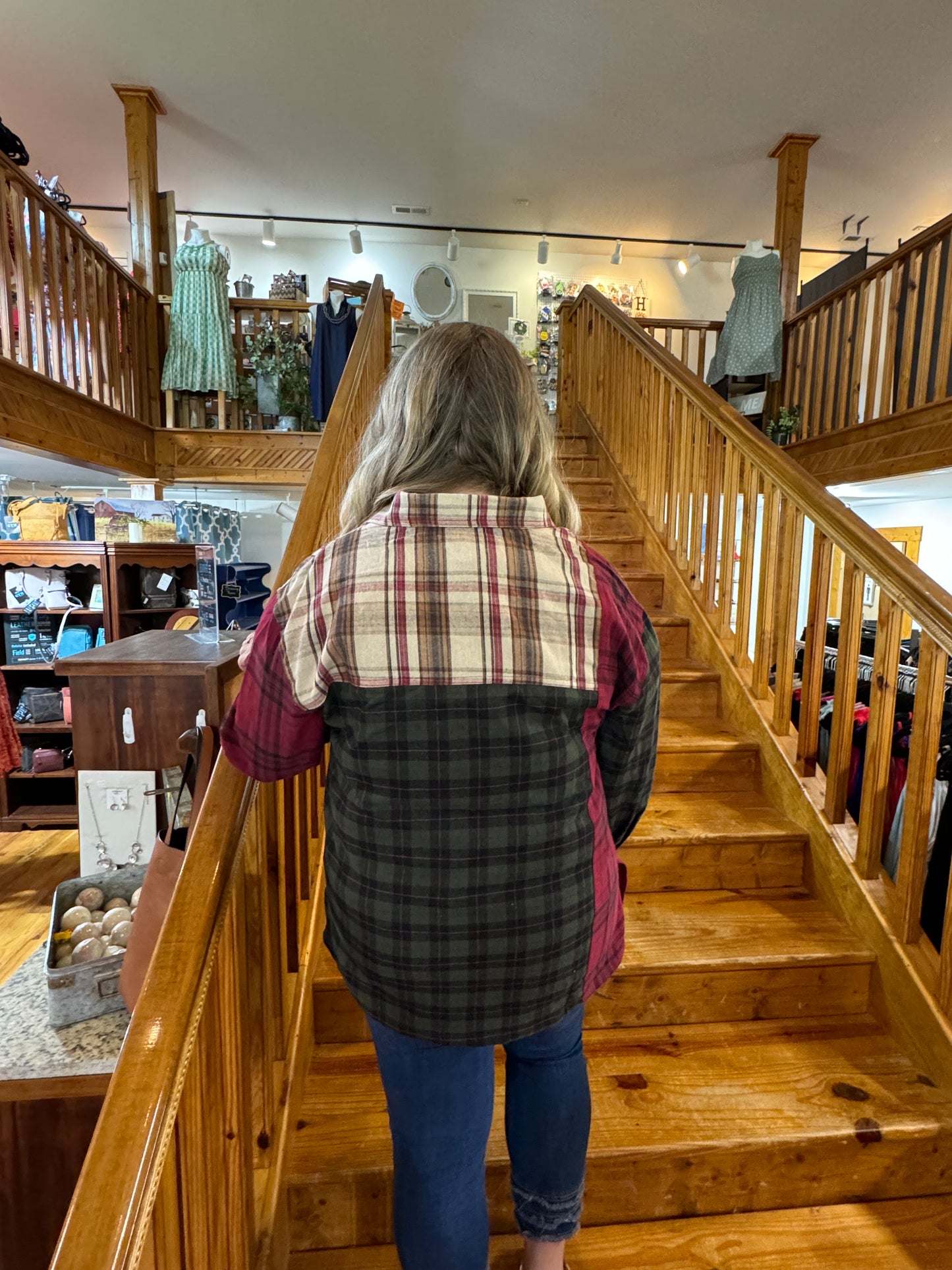 Mixed Color Block Plaid Top