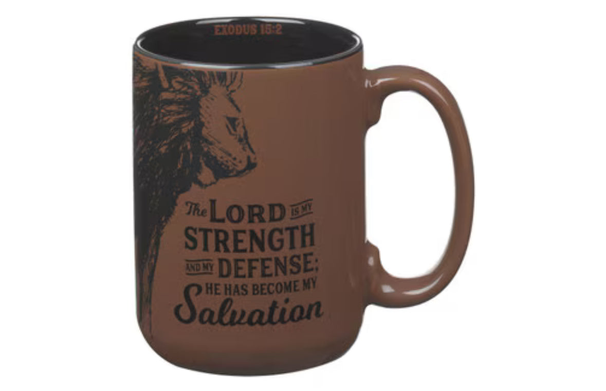 The Lord is My Strength Walnut-Brown Ceramic Coffee Mug - Exodus 15:2