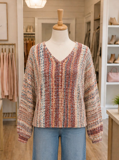 Charlie B Rosebud Long Sleeve Drop Shoulder V-neck Sweater