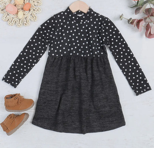 Kids Polka Dot Long Sleeve Hacci Brushed Dress