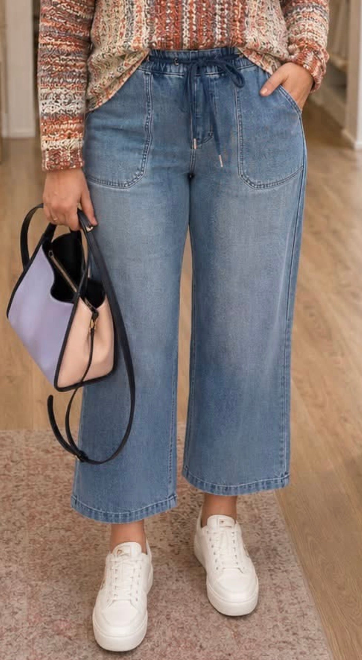 Charlie B Knit Denim Wide Leg Jogger Pants