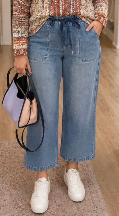 Charlie B Knit Denim Wide Leg Jogger Pants