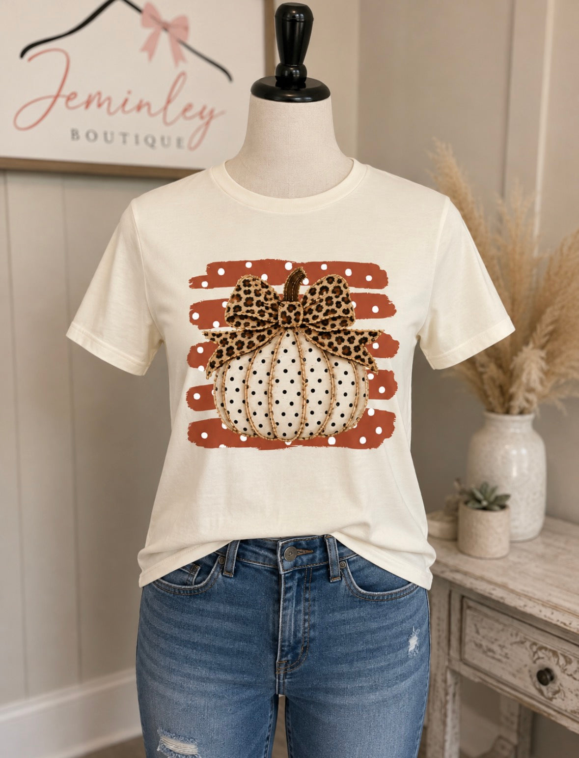 Tultex Orange Stripe Polka Dot Pumpkin Tee