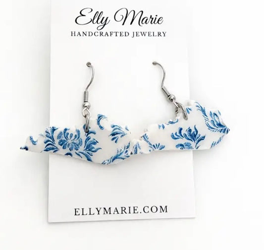 Blue and White Floral Kentucky Earrings