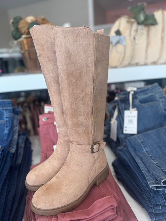 Corkys Hay There Tall Boots - camel faux suede - Wide calf