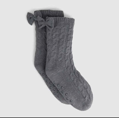 Bow Back Slipper Socks - Valentine's Day - gray