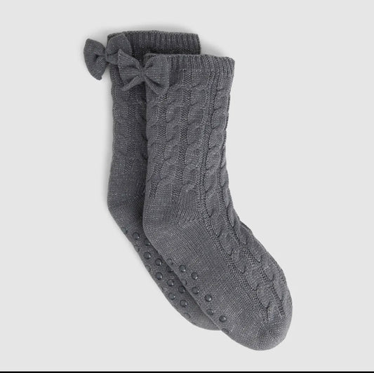 Bow Back Slipper Socks - Valentine's Day - gray