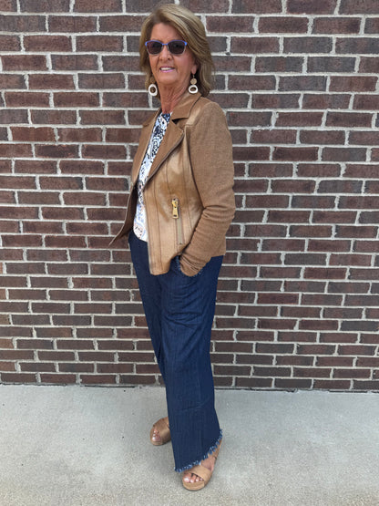 Charlie B Copper Vintage Metallic Faux Leather And Rib Knit Jacket