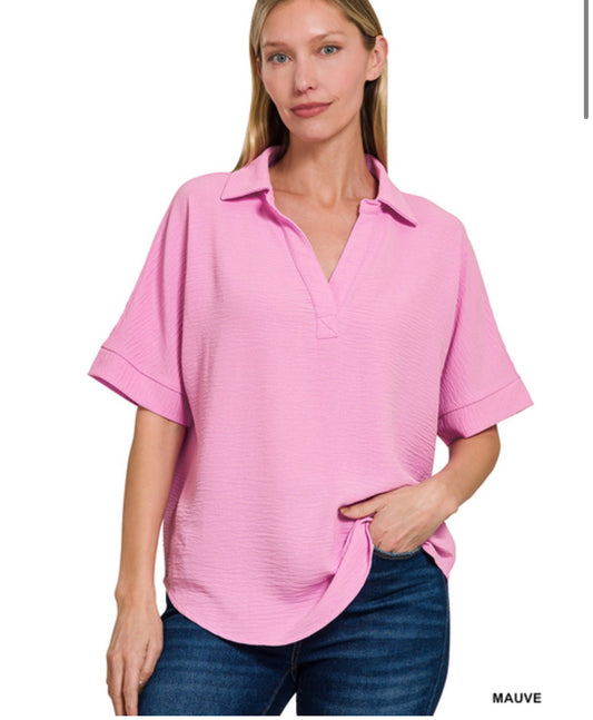 Zenana Airflow collared top - Mauve