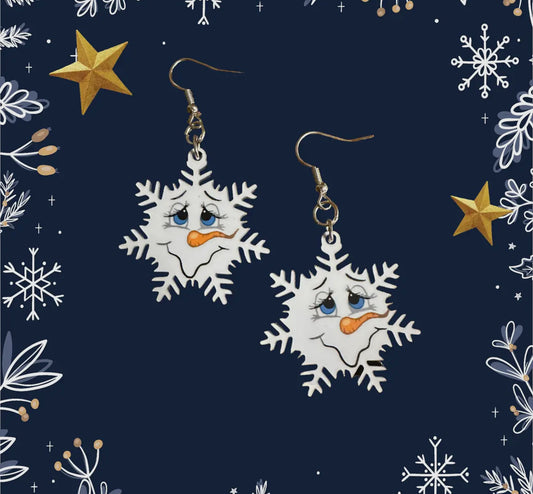 Snowman Face Snowflake Earrings