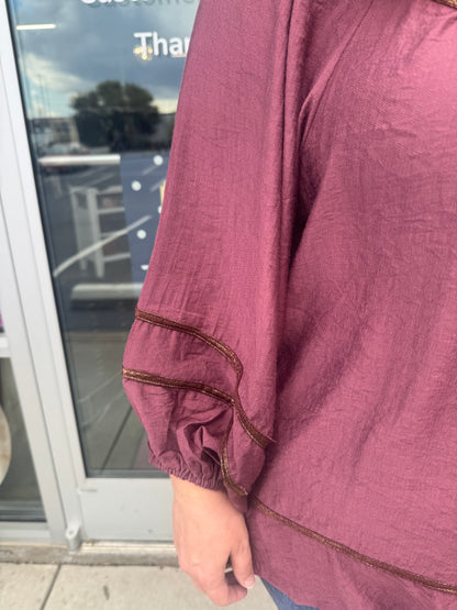 Umgee Boho Peasant Blouse in Merlot