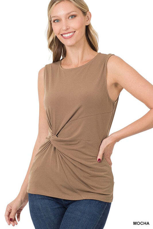 Zenana Plus Knot front sleeveless top - 3 fall colors