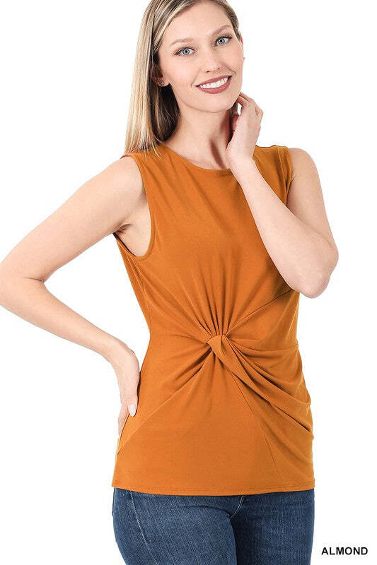 Zenana Plus Knot front sleeveless top - 3 fall colors