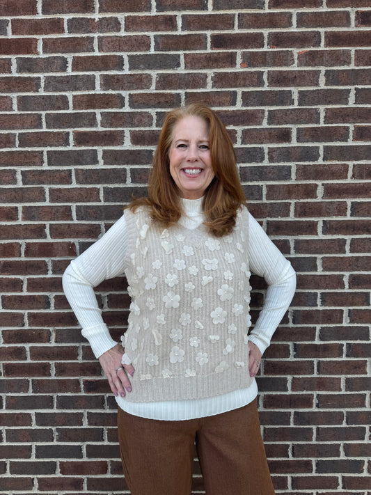 Charlie B Floral Mesh V-Neck Sweater Vest