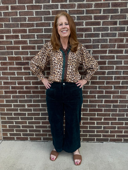 Charlie B Evergreen Patch Pocket Flare Corduroy Pants