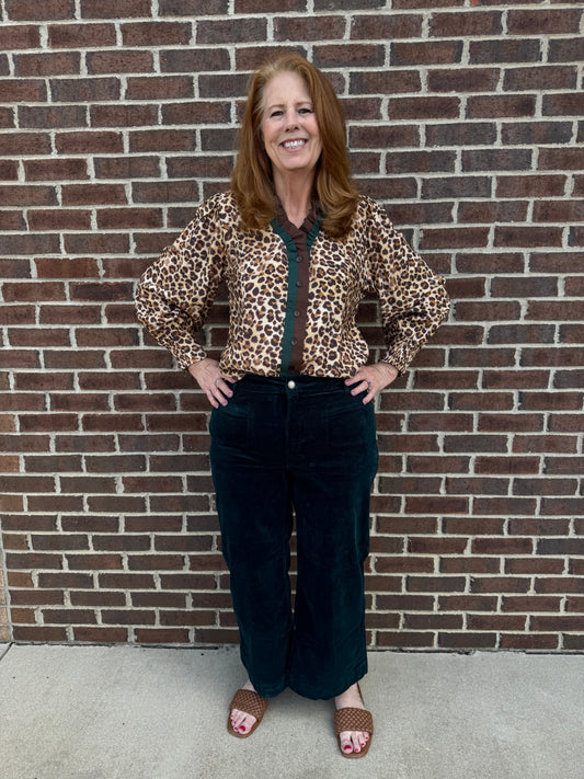 Charlie B Evergreen Patch Pocket Flare Corduroy Pants