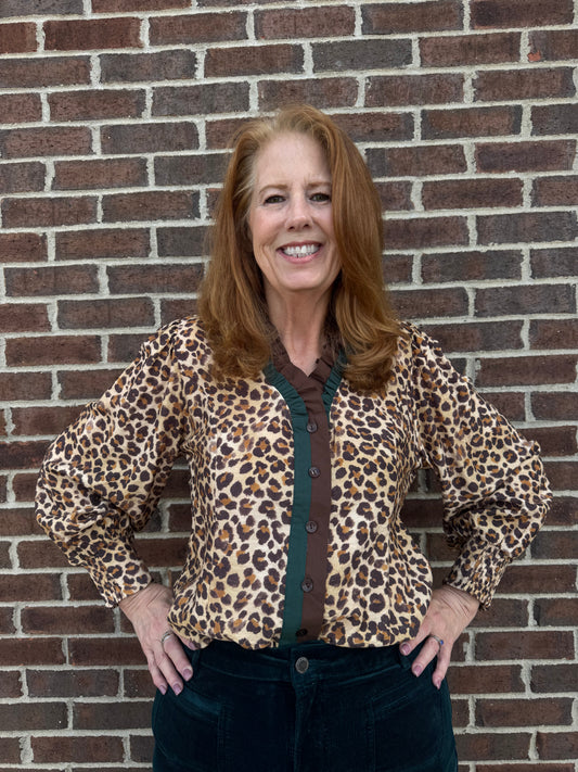 Umgee Ruffle Trim Leopard Print Blouse