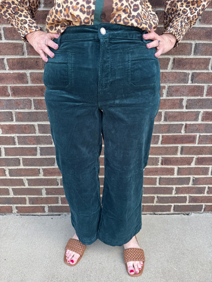 Charlie B Evergreen Patch Pocket Flare Corduroy Pants