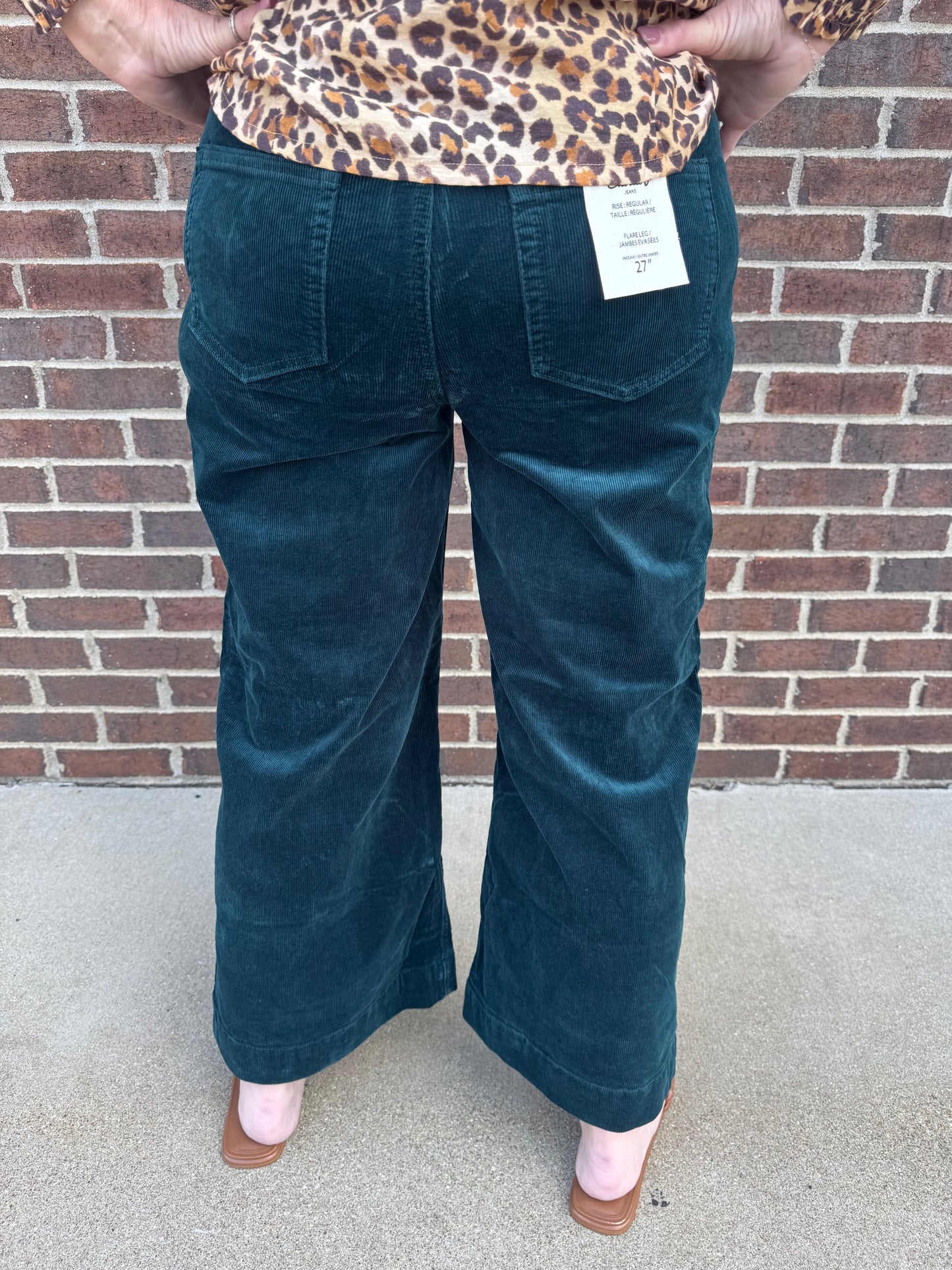 Charlie B Evergreen Patch Pocket Flare Corduroy Pants