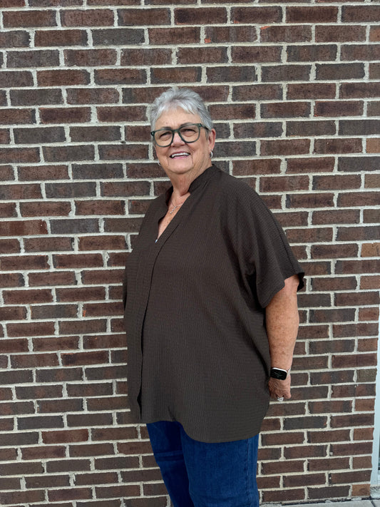 Carole Christian Textured Poncho Style V-neck Top - Brown
