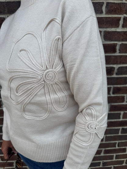 Charlie B Oat Crew Neck Floral Soutache Sweater