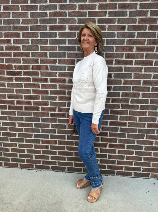 Charlie B Medium Blue Embroidered Hem Jeans