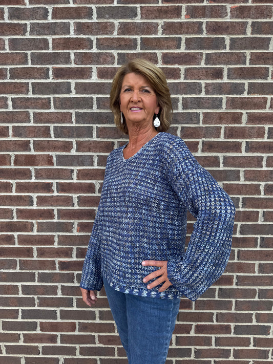 Charlie B Blue Novelty Yarn Crochet Sweater