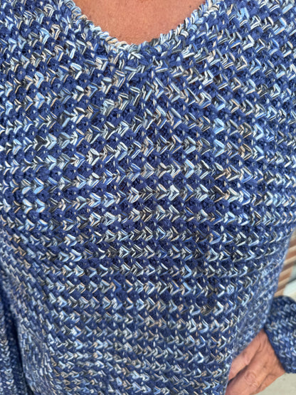 Charlie B Blue Novelty Yarn Crochet Sweater