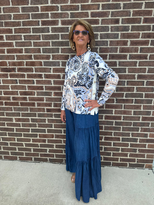 Charlie B Printed Sweater With Side Buttons
