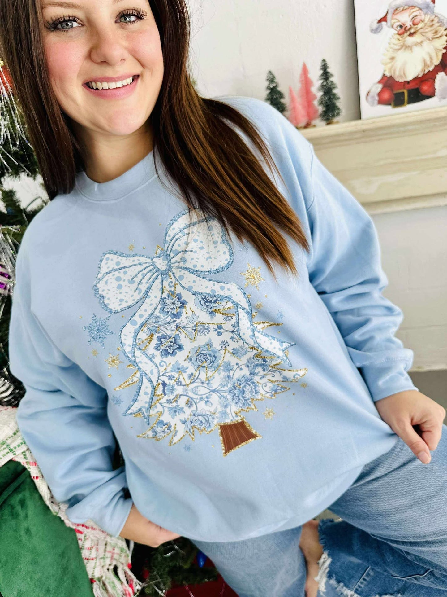 Light blue Christmas tree sweatshirt