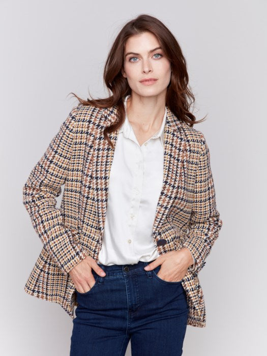 Charlie B Luxurious Yarn-Dye Plaid Tailored Blazer With Pockets