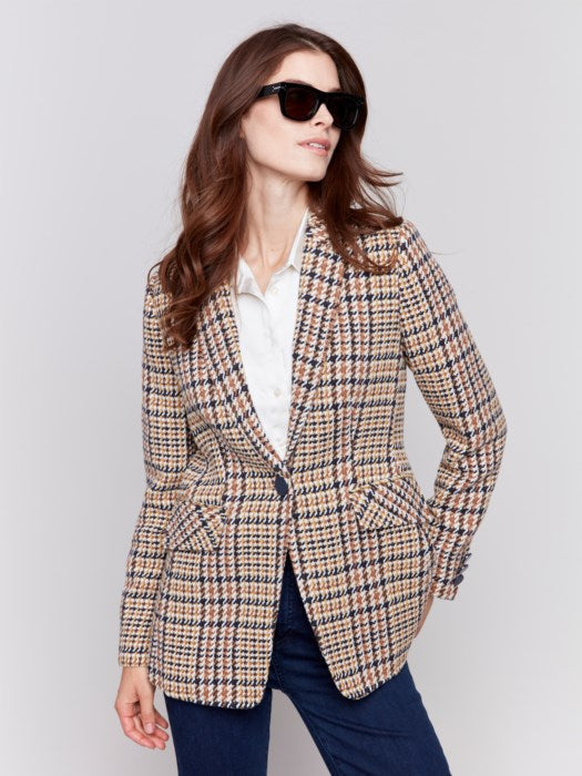 Charlie B Luxurious Yarn-Dye Plaid Tailored Blazer With Pockets