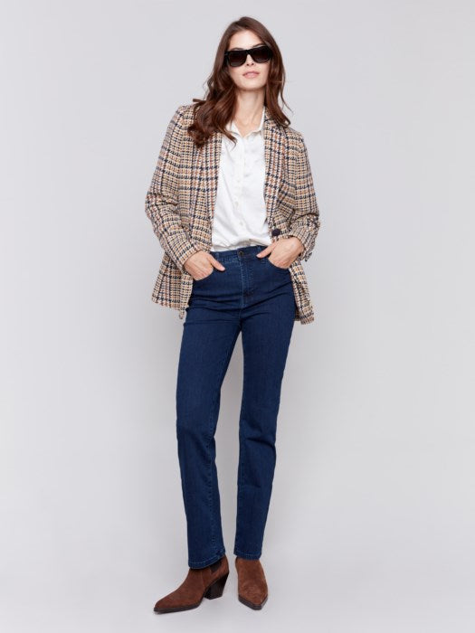 Charlie B Luxurious Yarn-Dye Plaid Tailored Blazer With Pockets