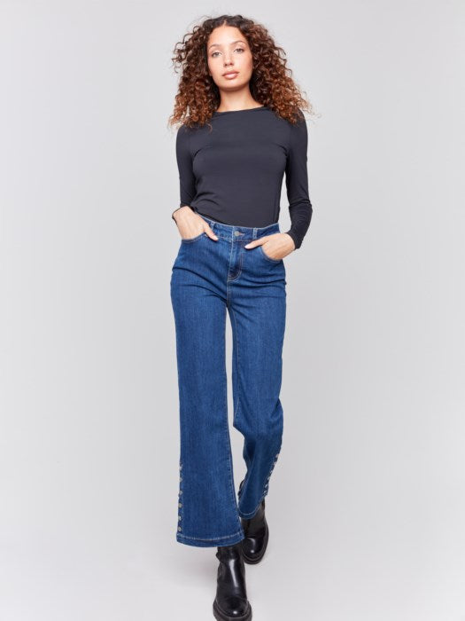 Charlie B  Flare Jeans with Side Buttons