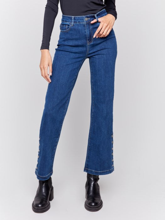 Charlie B  Flare Jeans with Side Buttons