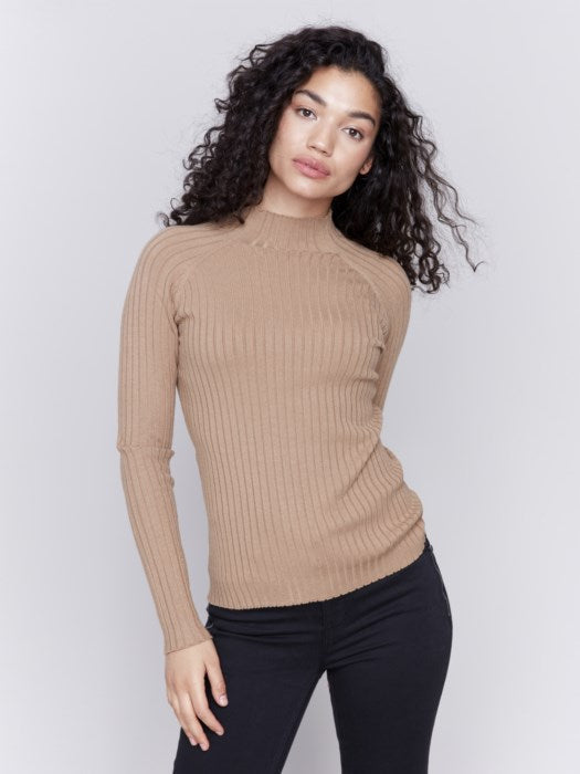 Charlie B Truffle Basic Ribbed Knit Mock Neck Sweater