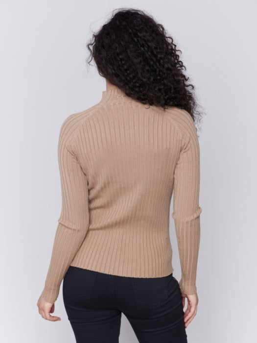 Charlie B Truffle Basic Ribbed Knit Mock Neck Sweater