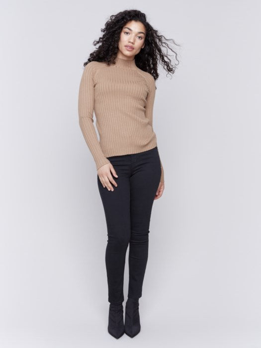 Charlie B Truffle Basic Ribbed Knit Mock Neck Sweater