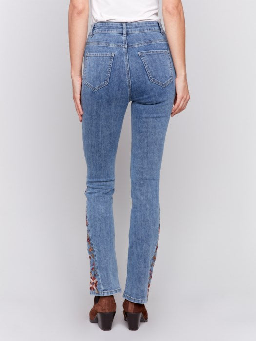 Charlie B Bootcut Jeans with Colorful Floral Embroidery