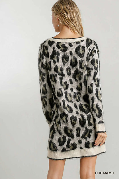 Umgee - Preorder Animal Print Round Neck and Long Sleeve Dress Sweater