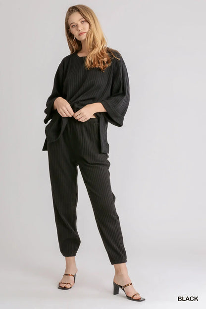 Umgee Ribbed Knit Jogger with Elastic Waistband and Pockets