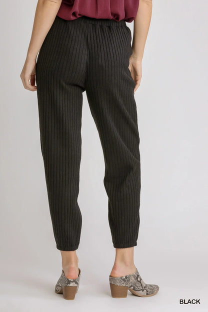 Umgee Ribbed Knit Jogger with Elastic Waistband and Pockets