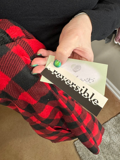 Keren Hart Black and White Reversible Buffalo Plaid and Black Sherpa Vest