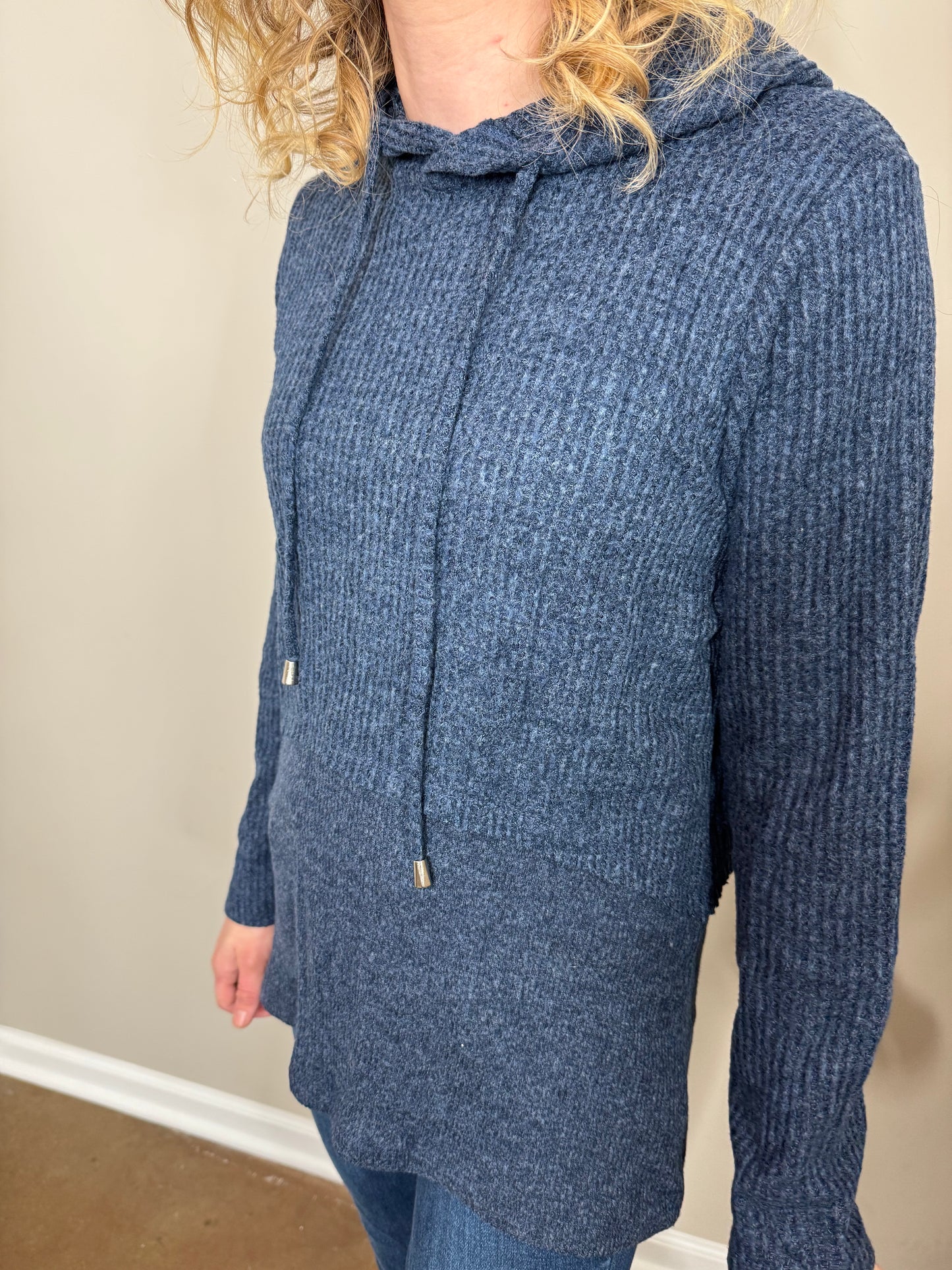 Keren Hart Ribbed Navy Hoodie