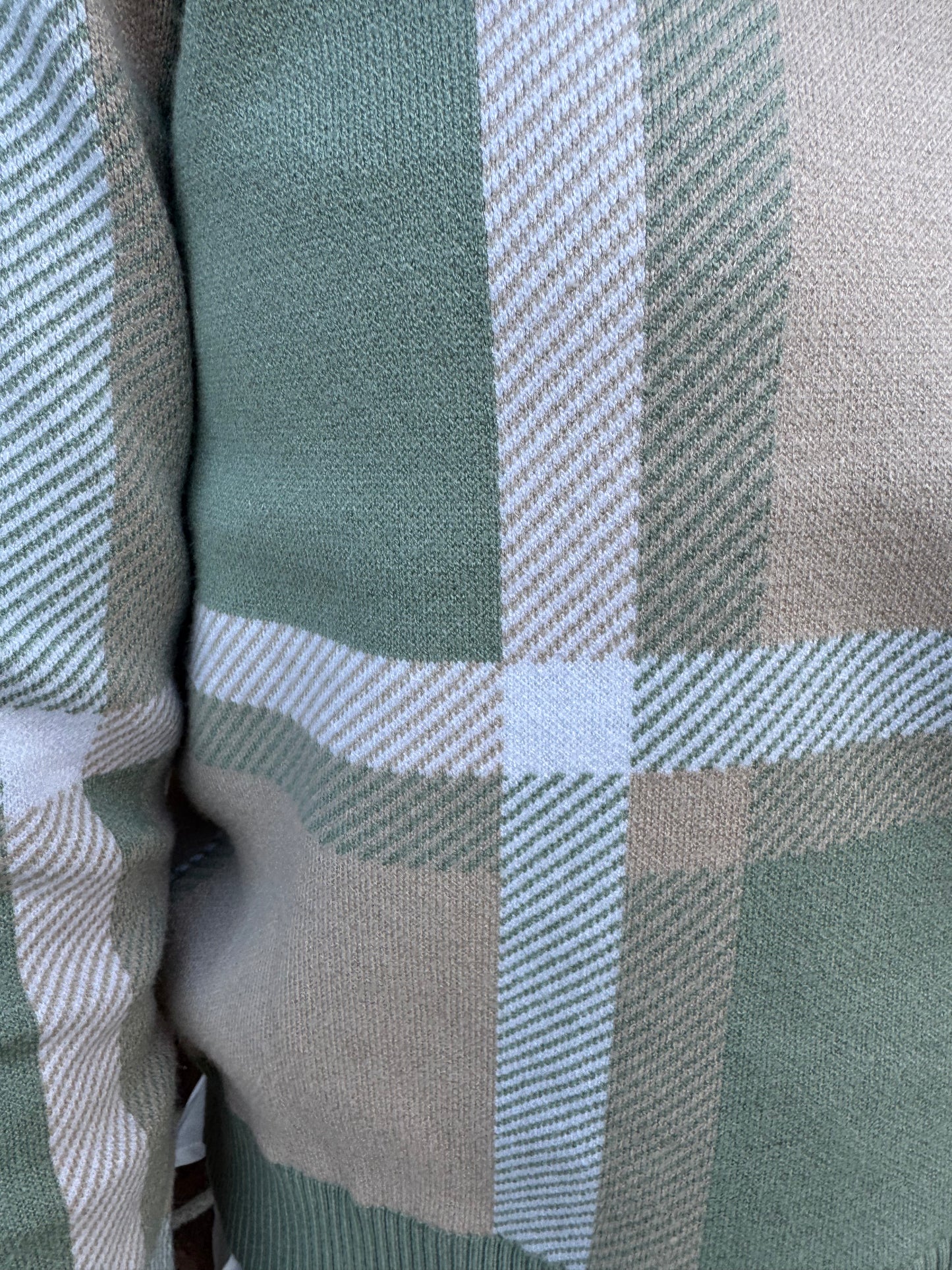 Keren Hart Green and Beige Plaid Sweater with Collar Detail