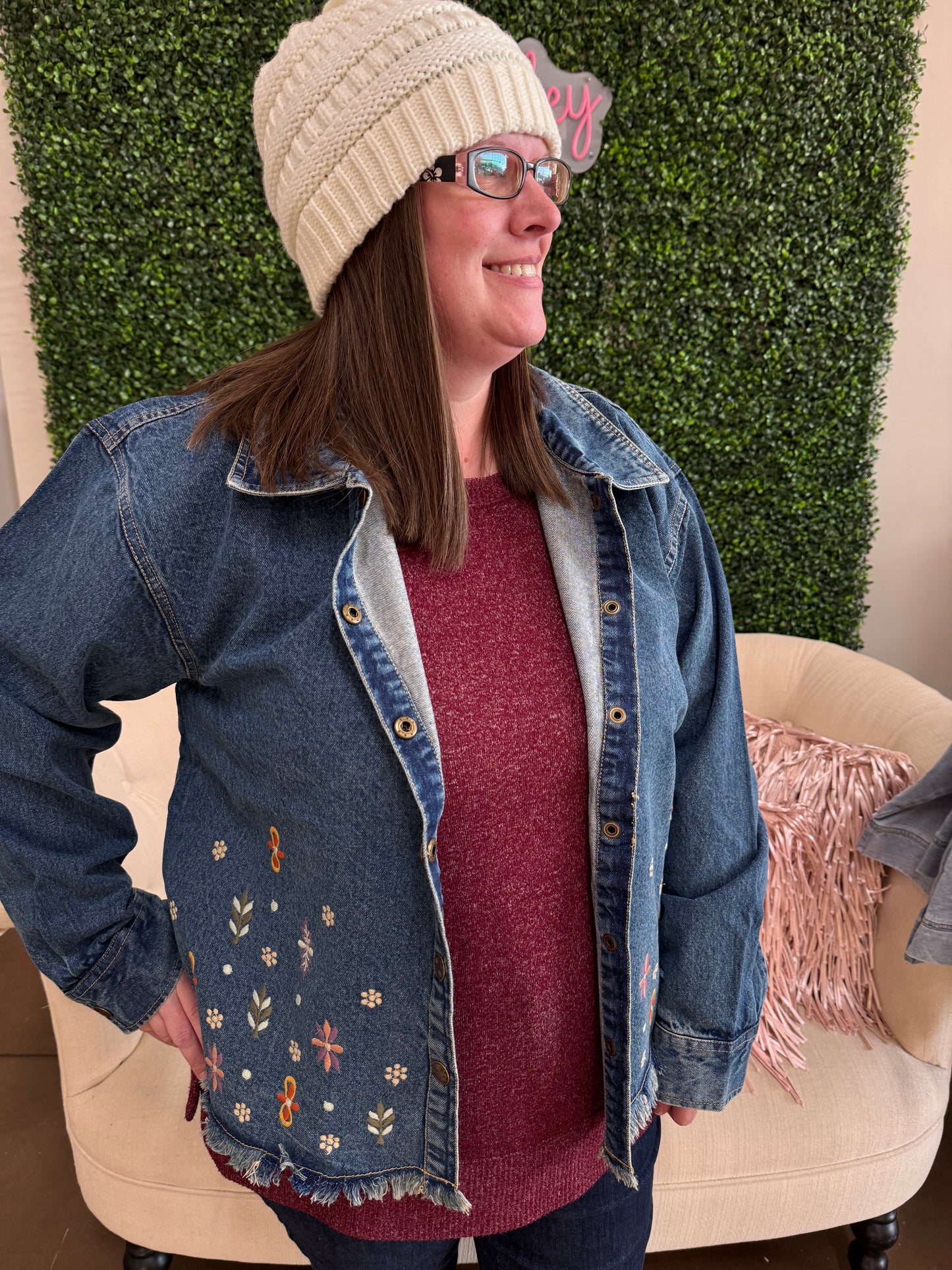 Keren Hart Denim Jacket with Embroidery