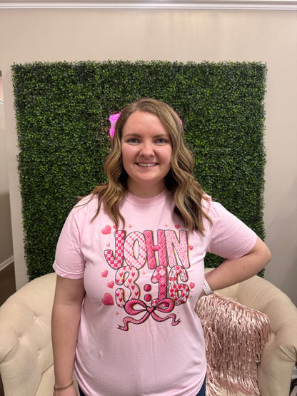 Pink John 3:16 tee with bow