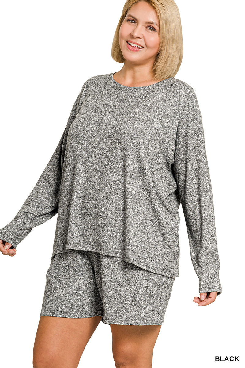 Zenana Melange Lounge Shorts Set - Small to 3X - Black